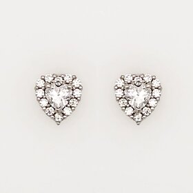 30442 14K WHITE GOLD 5.4MM HALO WHITE HEART CUBIC ZIRCONIA SCREWBACK BABY EARRINGS