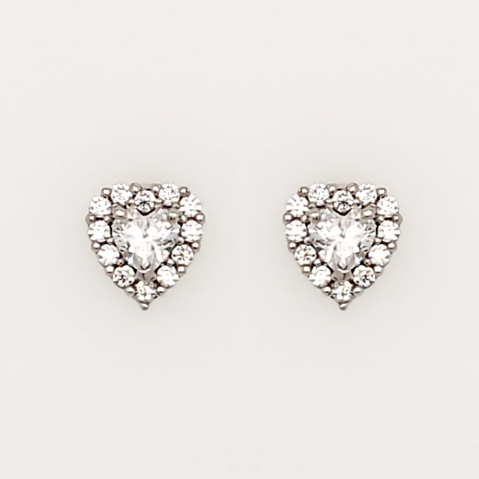 30442 14K WHITE GOLD HALO WHITE HEART CUBIC ZIRCONIA SCREWBACK BABY EARRINGS