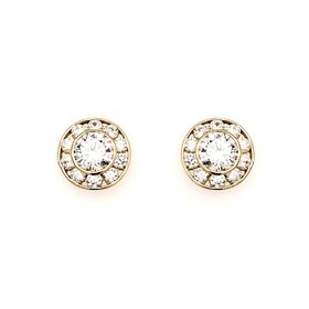 30456 14K YELLOW GOLD CUBIC ZIRCONIA BEZEL SET WITH HALO STUDS