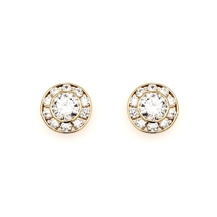 30456 14K YELLOW GOLD CUBIC ZIRCONIA BEZEL SET WITH HALO STUDS