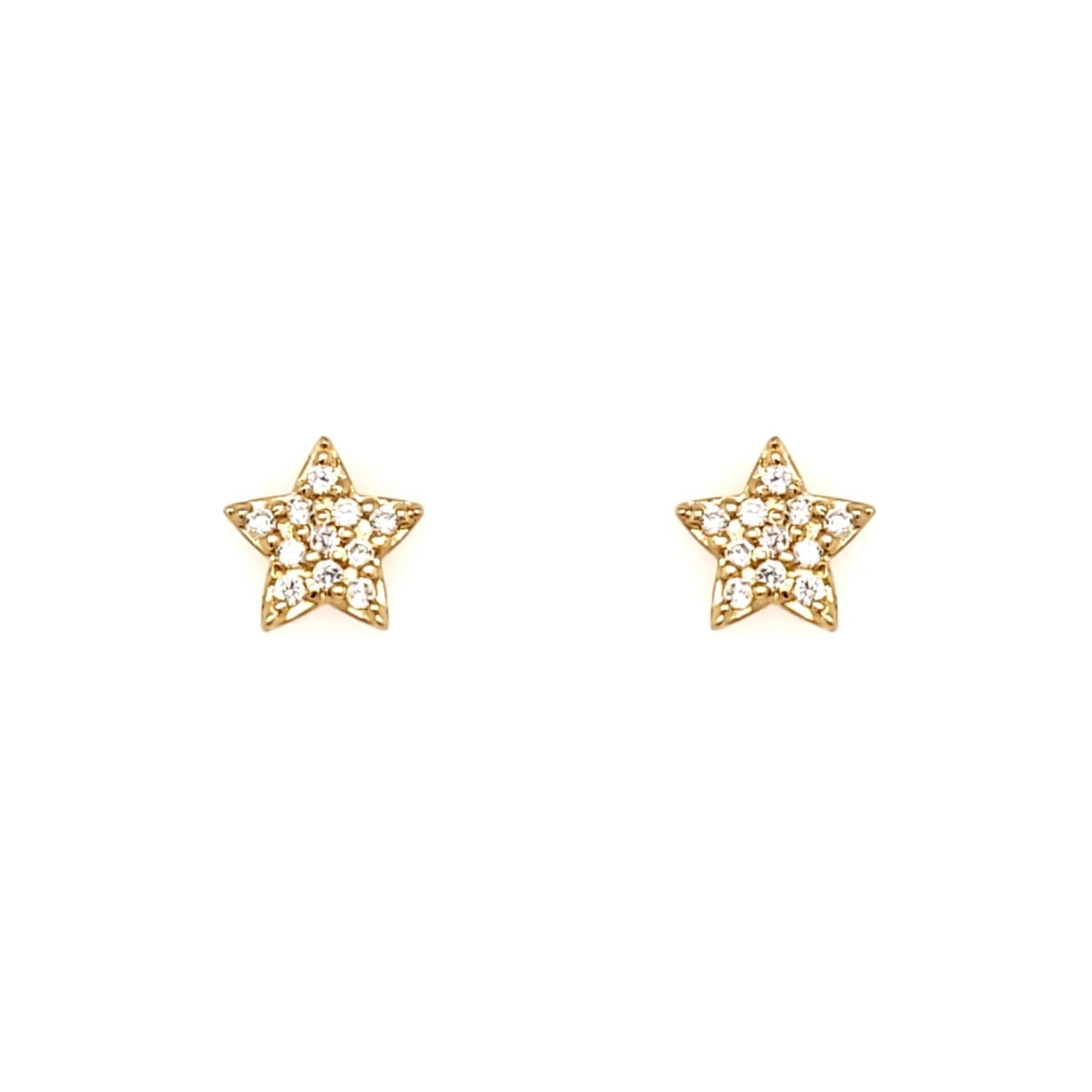 30462 14K YELLOW GOLD CUBIC ZIRCONIA STAR STUD EARRINGS
