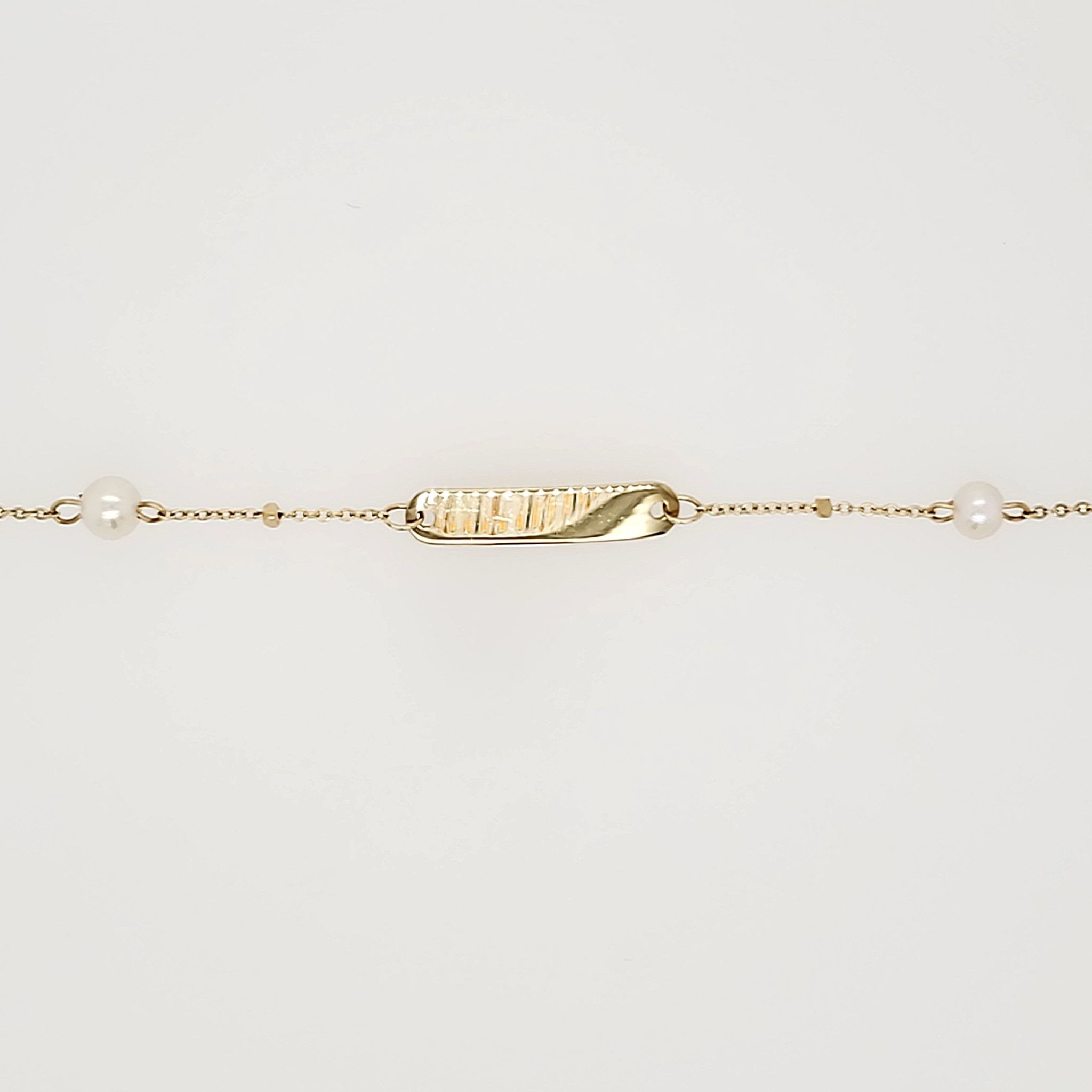 20094 14K YELLOW GOLD SMALL ID BAR WITH BEAD AND PEARL CABLE BABY BRACELET