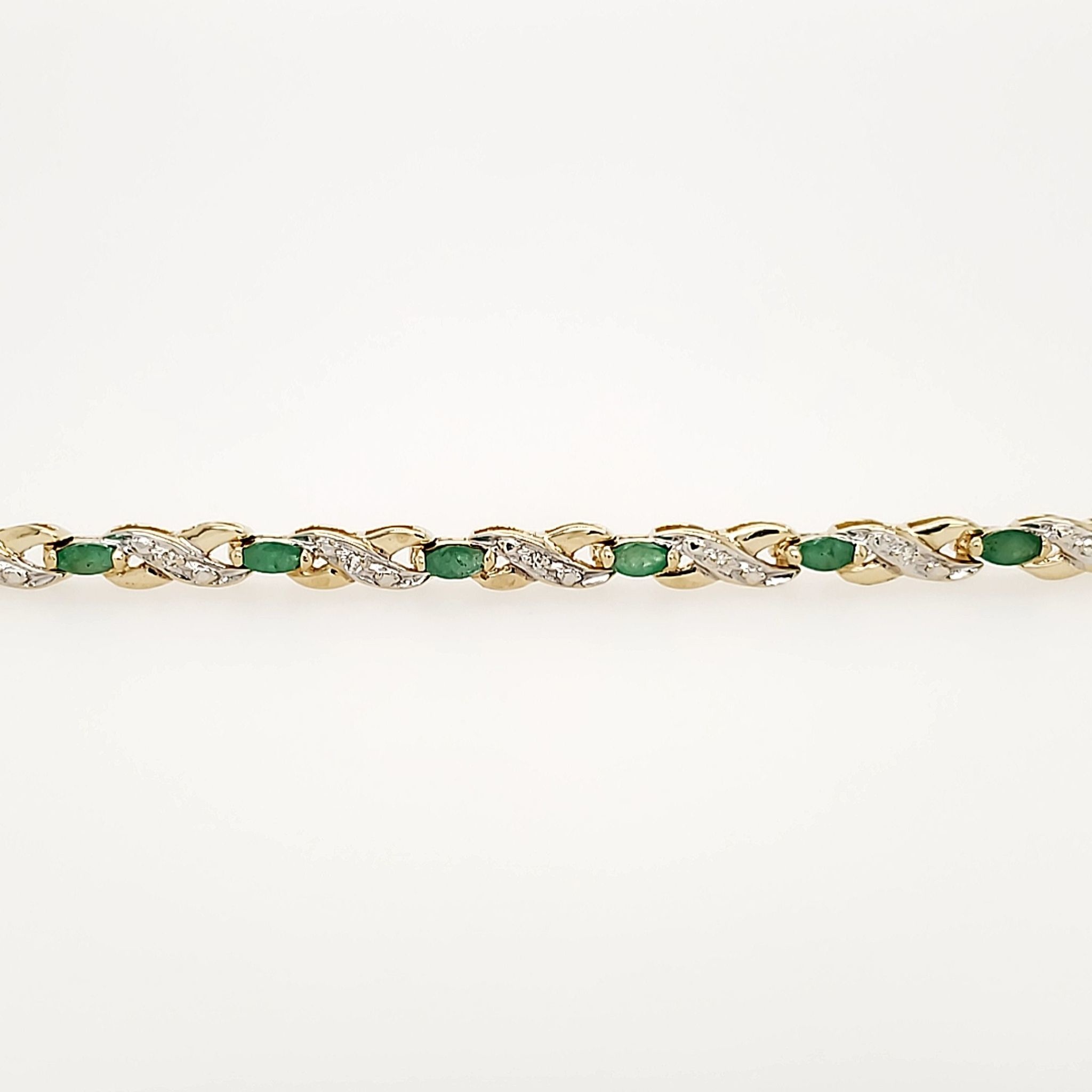 20086 10K YELLOW GOLD DIAMOND X LINK MARQUISE SHAPE EMERALD BRACELET
