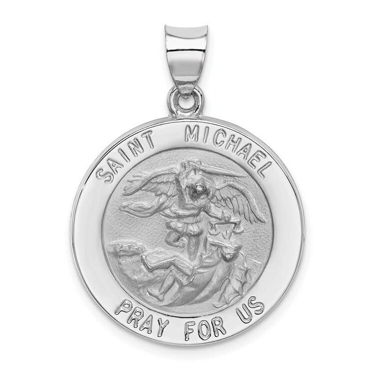 77117 14K WHITE GOLD 25MM SAINT MICHAEL ROUND MEDAL