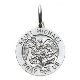 77118 14K WHITE GOLD 16MM ROUND SAINT MICHAEL MEDAL
