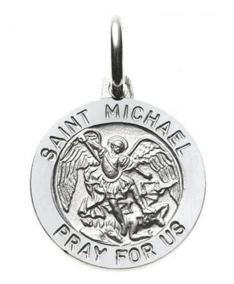 77118 14K WHITE GOLD 16MM ROUND SAINT MICHAEL MEDAL