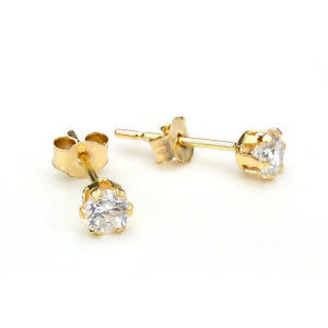 30470 14K YELLOW GOLD SMALL CUBIC ZIRCONIA STUD KIDS EARRINGS