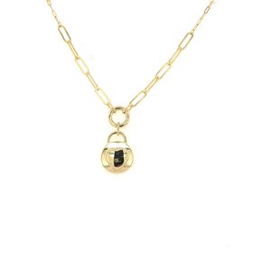 60030 14K YELLOW GOLD PAPER CLIP HEART LOCK CHARM NECKLACE