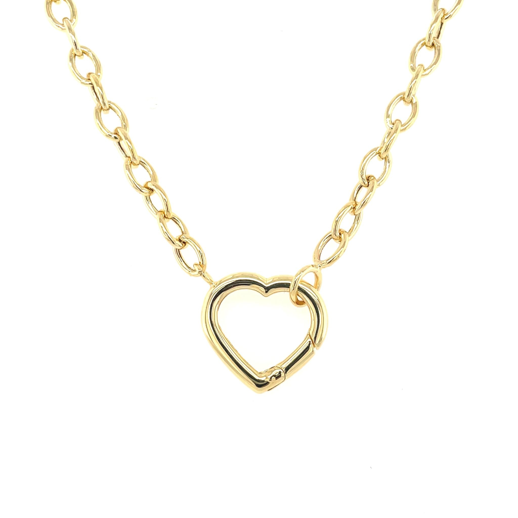 60036 14K YELLOW GOLD SEMIHOLLOW ROUND CABLE LINK HEART LOCK NECKLACE