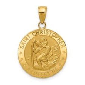 77129 14K YELLOW GOLD 15MM ROUND SAINT CHRISTOPHER MEDAL