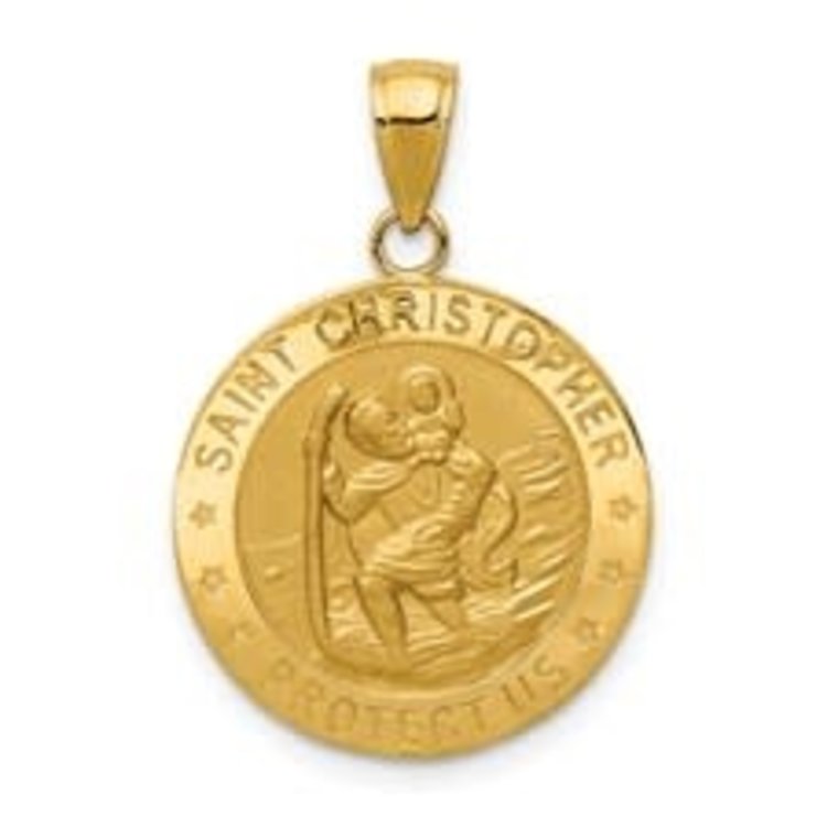 77129 14K YELLOW GOLD 15MM ROUND SAINT CHRISTOPHER MEDAL