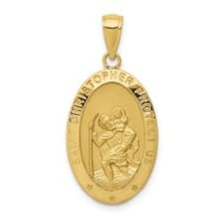 77130 14K YELLOW GOLD 16MM OVAL SHAPE SAINT CHRISTOPHER MEDAL