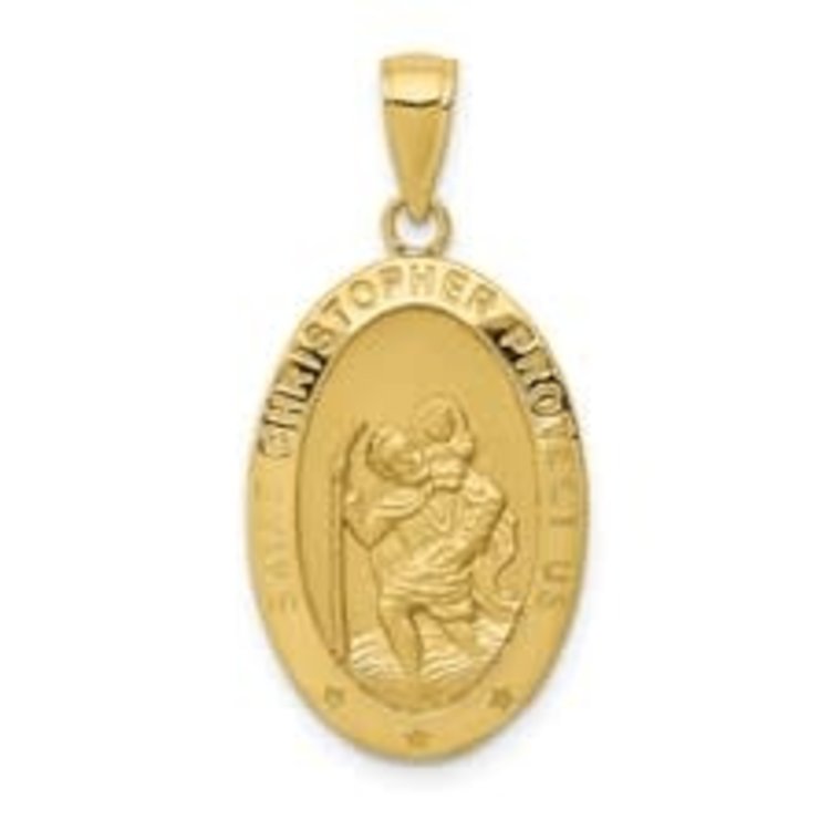 77131 14 YELLOW GOLD 19MM OVAL SHAPE  SAINT CHRISTOPHER MEDAL