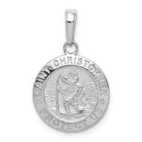 77126 14K  WHITE GOLD 15MM ROUND SAINT CHRISTOPHER MEDAL