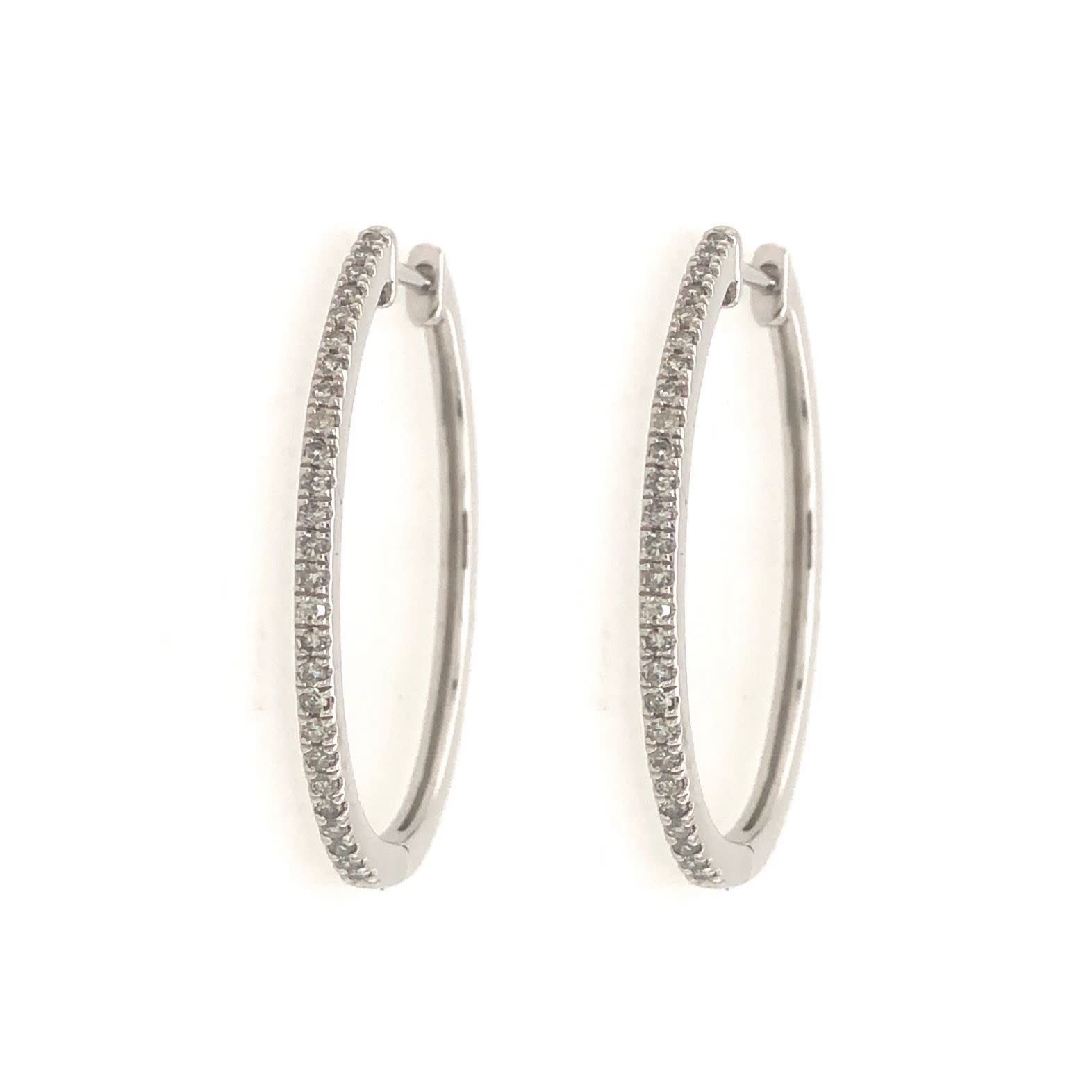 30473 10K WHITE GOLD .25CT DIAMOND 1" OVAL HOOPS
