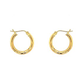 30475 14K YELLOW GOLD .73" SATIN FINISH AND  DIAMOND CUT 3MM HOOPS