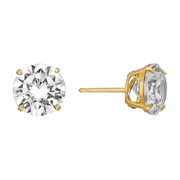 30099 14K YELLOW GOLD 8MM ROUND CUBIC ZIRCONIA STUDS