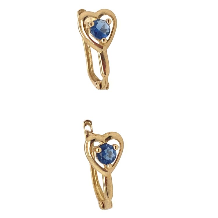 30330 10K YELLOW GOLD BLUE CUBIC ZIRCONIA EUROPEAN LOCK EARRINGS