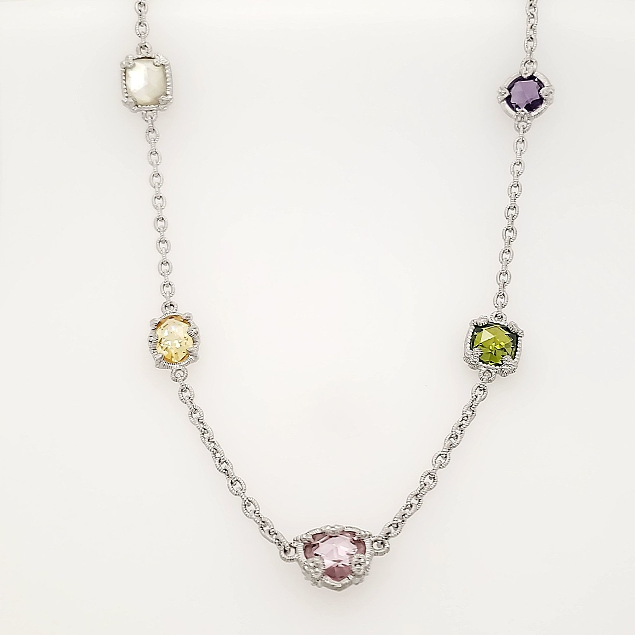 80053 STERLING SILVER JUDITH RIPKA 17" MUTLTI COLOR GEMSTONES & SHAPE ON FANCY CABLE CHAIN NECKLACE 80053 STERLING SILVER JUDITH RIPKA 17" MUTLTI COLOR GEMSTONES & SHAPE ON FANCY CABLE CHAIN NECKLACE