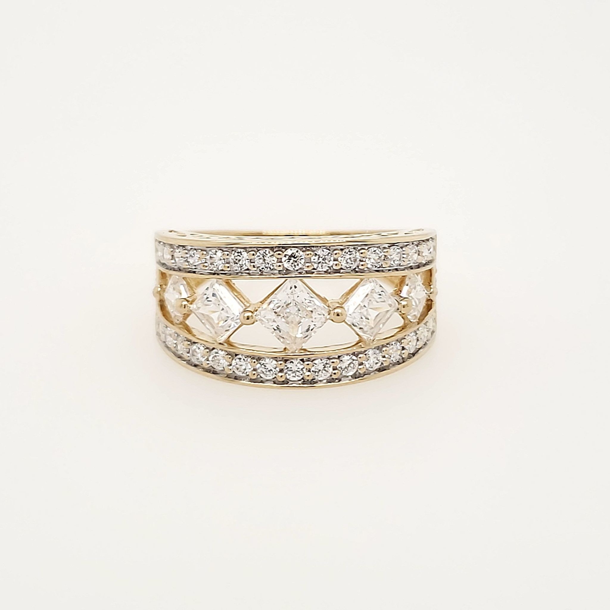 40075 14K YELLOW GOLD CUBIC ZIRCONIA MULTIPLE RHOMBUS SHAPE CENTER LADIES RING