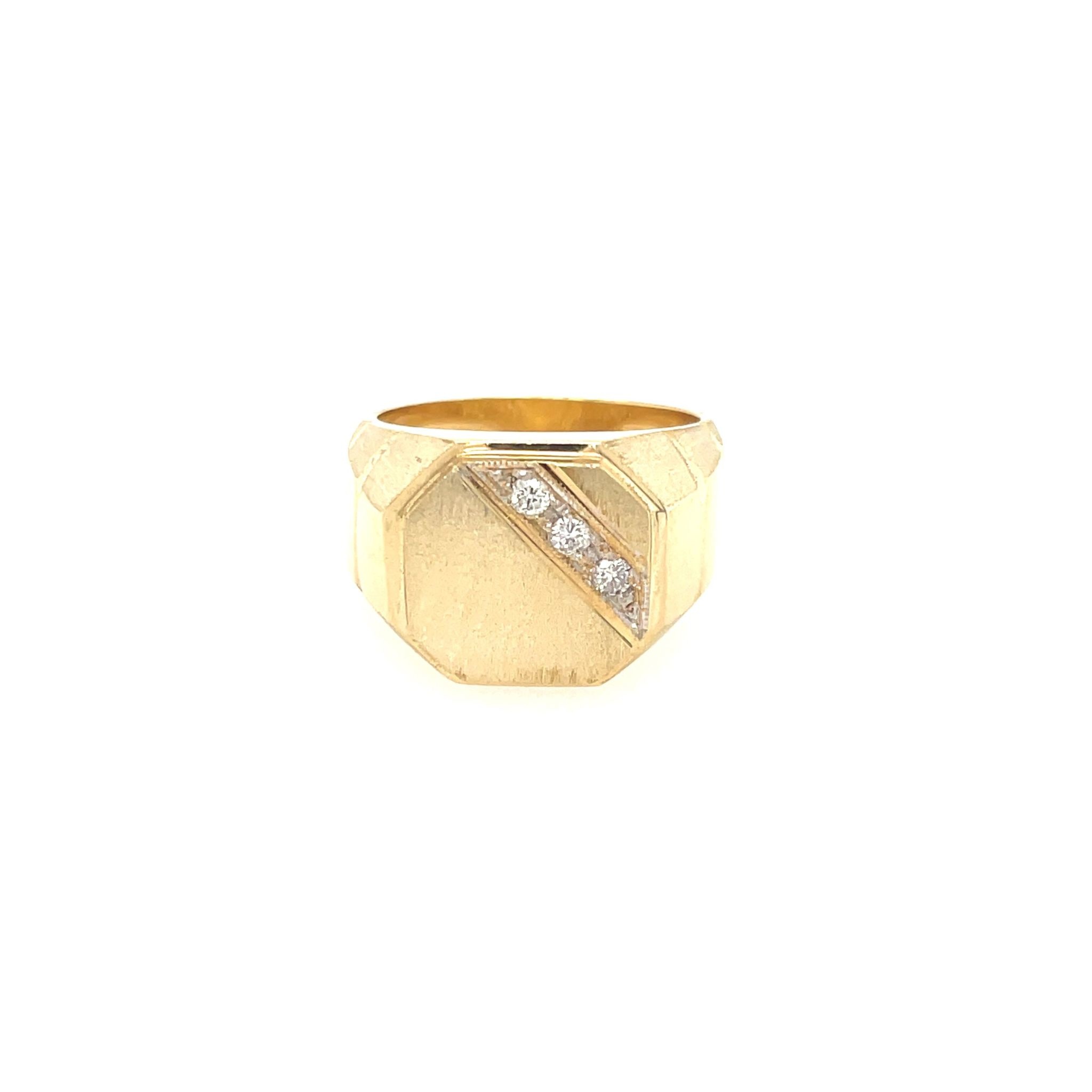 45005 14K YELLOW GOLD .10TCW DIAMOND SATIN FINISH OCTAGON SHAPE MENS SIGNET RING