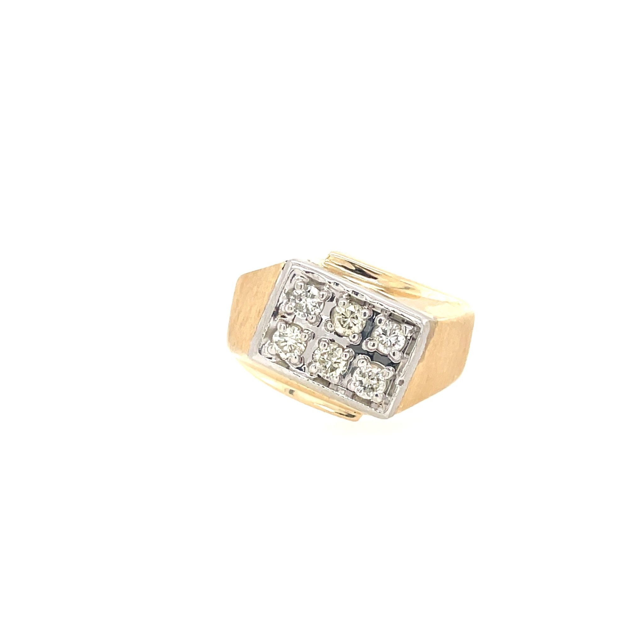 45006 14K 2 TONE .30TCW DIAMOND SLANTED DESIGN SATIN AND HIGH POLISH FINISH MENS SIGNET RING