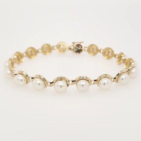 20108 14K YELLOW GOLD BEZEL SET PEARL BRACELET