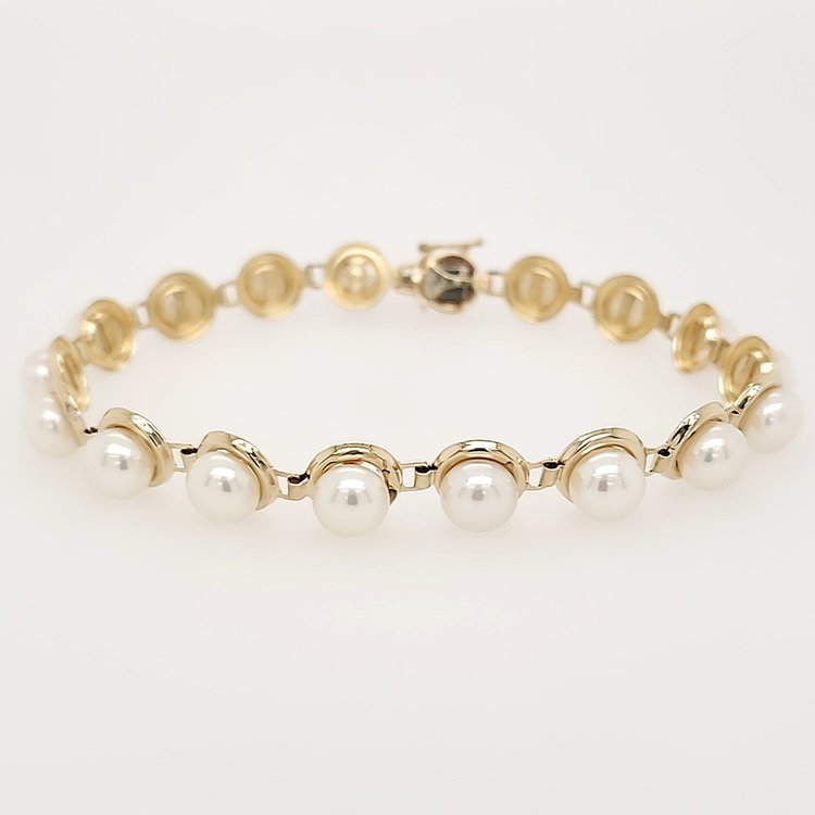 20108 14K YELLOW GOLD BEZEL SET PEARL BRACELET