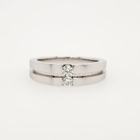 47536 14K WHITE GOLD .12CT  DIAMOND / SATIN FINISH & HIGH POLISHED INDENTED CENTER