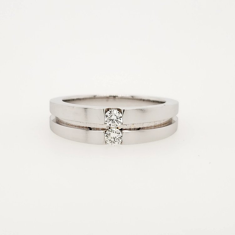 47536 14K WHITE GOLD .12CT  DIAMOND / SATIN FINISH & HIGH POLISHED INDENTED CENTER