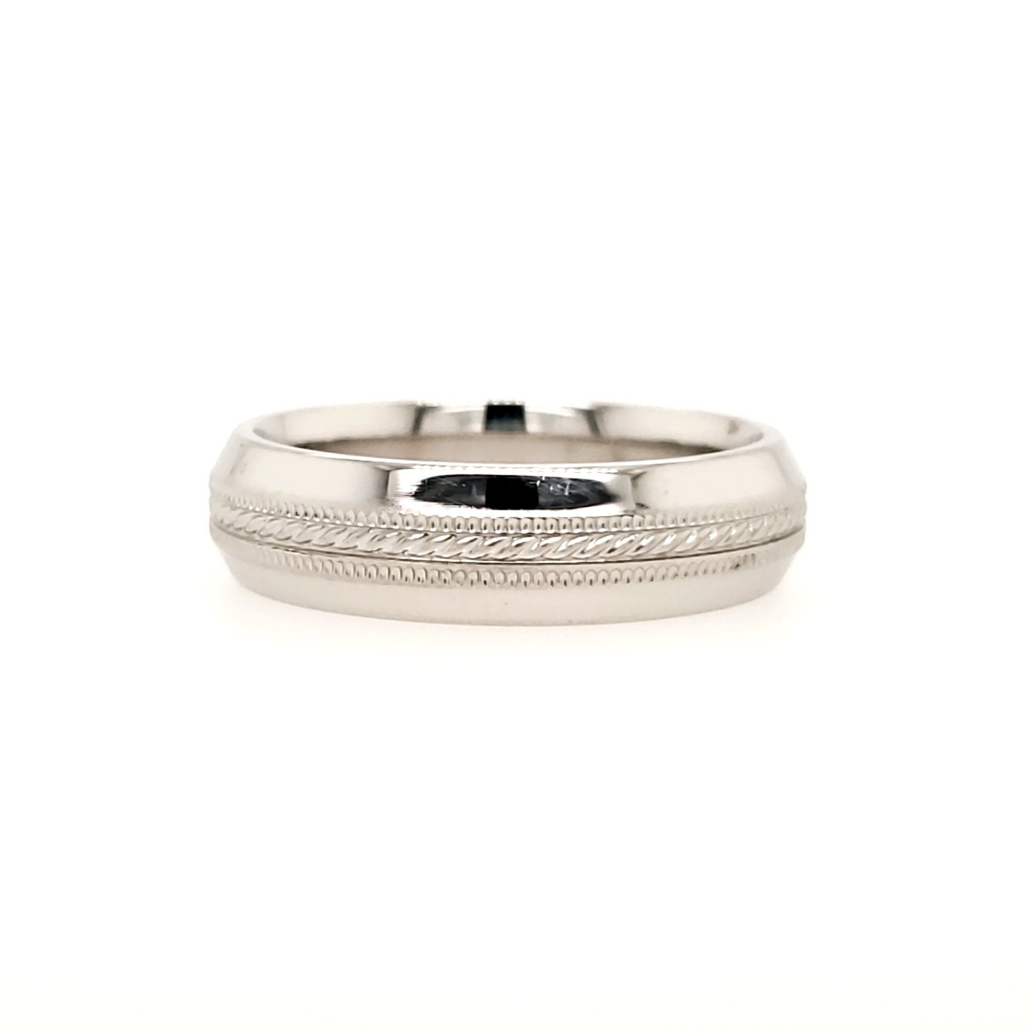 47528 5MM 14K WHITE GOLD MILIGRAIN & BRAIDED CENTER HIGH POLISHED EDGES ( SIZE6)