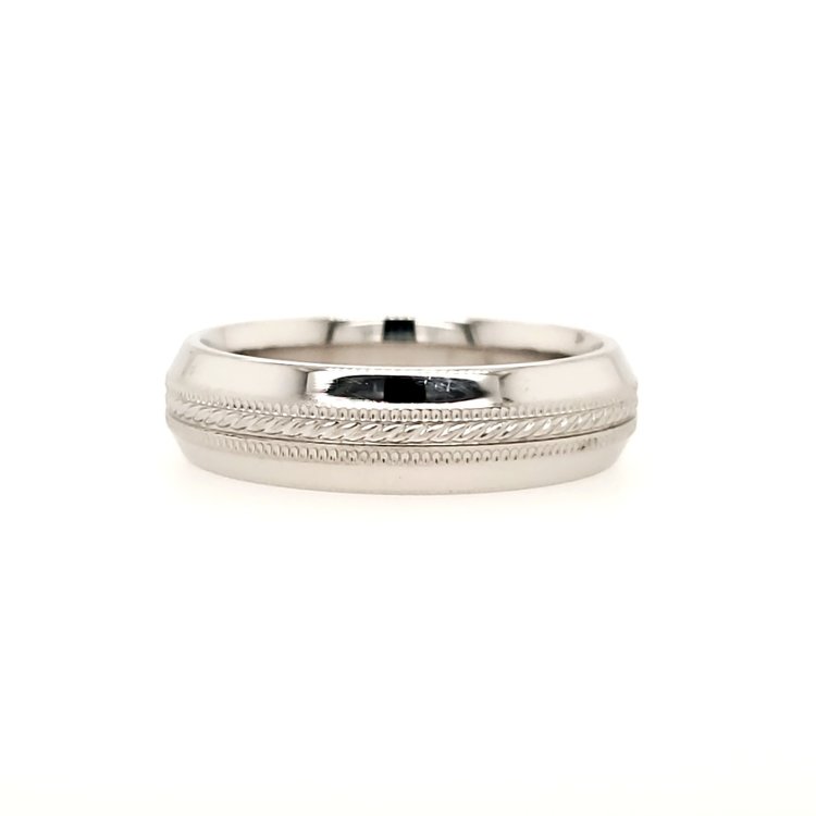 47528 5MM 14K WHITE GOLD  MILIGRAIN & BRAIDED CENTER HIGH POLISHED EDGES  ( SIZE6)