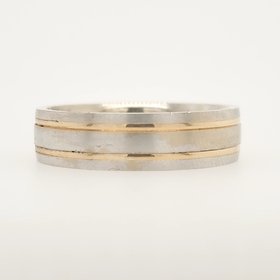 475157 14K 6.75MM TWO TONE/SATIN WITH HIGH POLISHED LINES (SIZE 10)