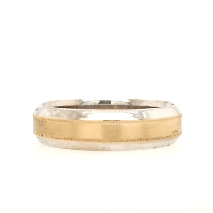 475190 14K 6MM TWO TONE / SATIN CENTER WITH MILIGRAIN -HIGH POLISHED EDGES (SIZE 10)