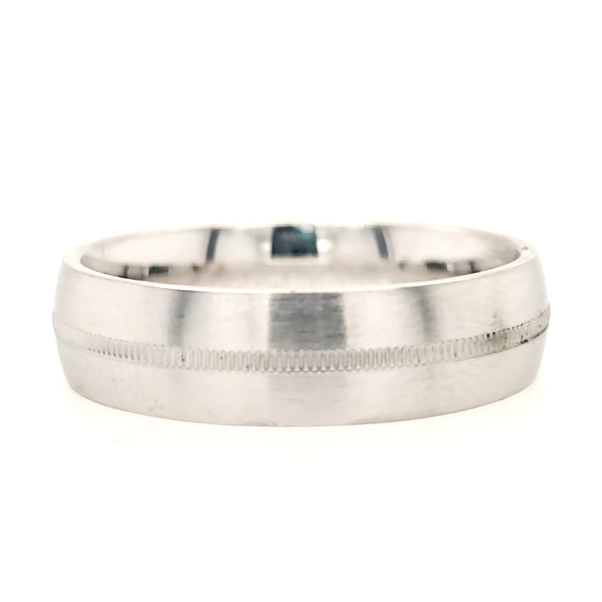 475113 14K 6MM WHITE GOLD / MILIGRAIN DOWN CENTER -SATIN EDGES (SIZE 10)