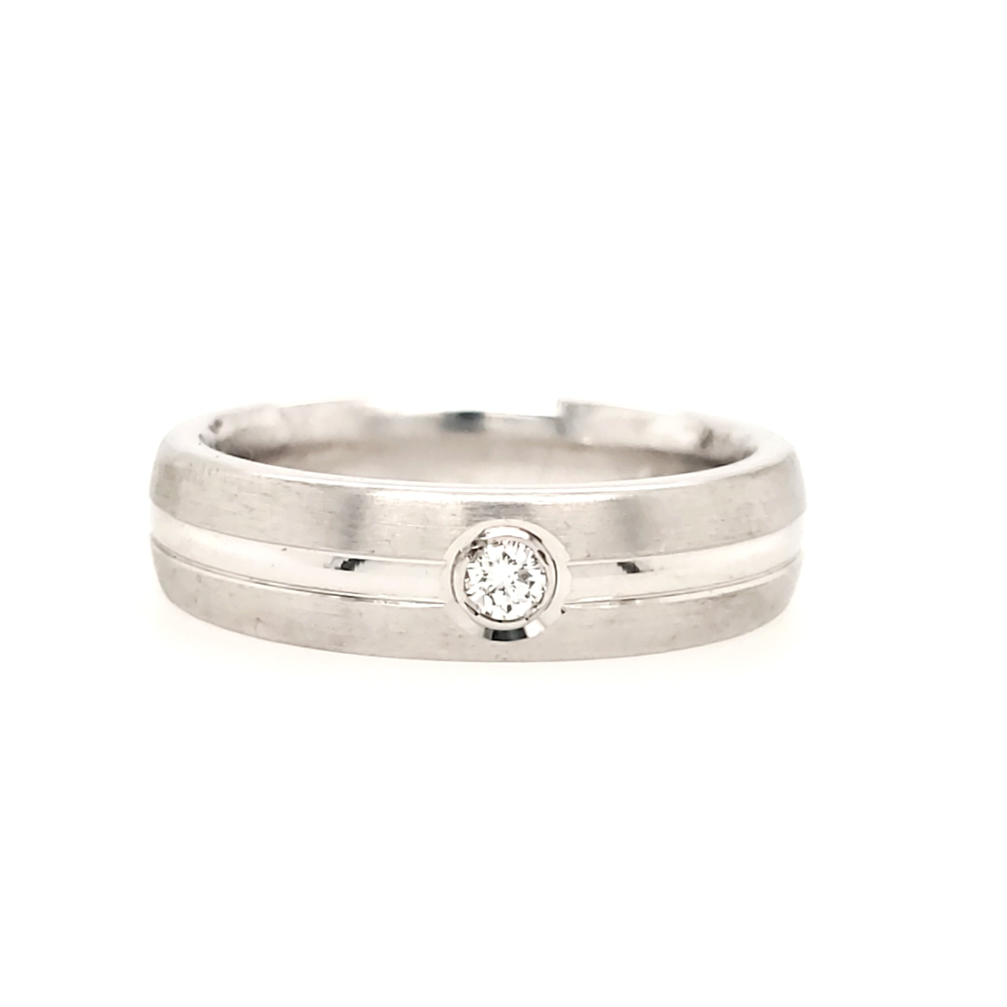 475183 14K 6MM WHITE GOLD .10CT DIAMOND/ SATIN -HIGH POLISHED CENTER LINE (SIZE 10)