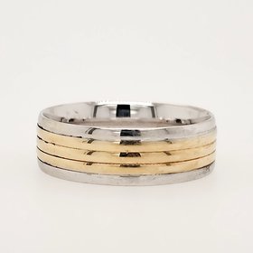 475187 14K 7MM TWO TONE /HIGH POLISH-MULTIPLE INDENTED LINES (SIZE 10)