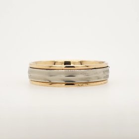 475155 14K TWO TONE CROSSROAD STYLE SATIN FINISH 6MM (SIZE 10.5) MEN'S  WEDDING BAND