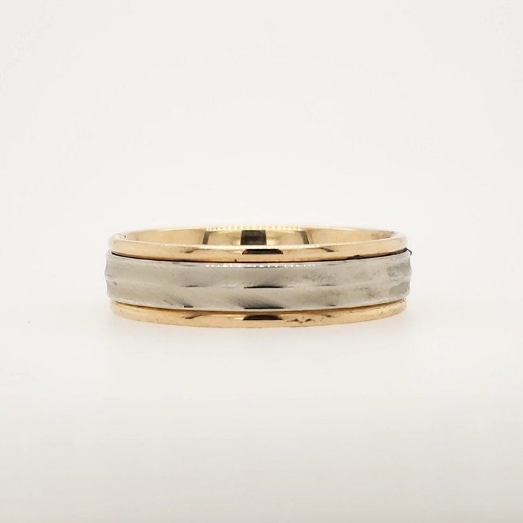 475155 14K TWO TONE CROSSROAD STYLE SATIN FINISH 6MM (SIZE 10.5) MEN'S  WEDDING BAND