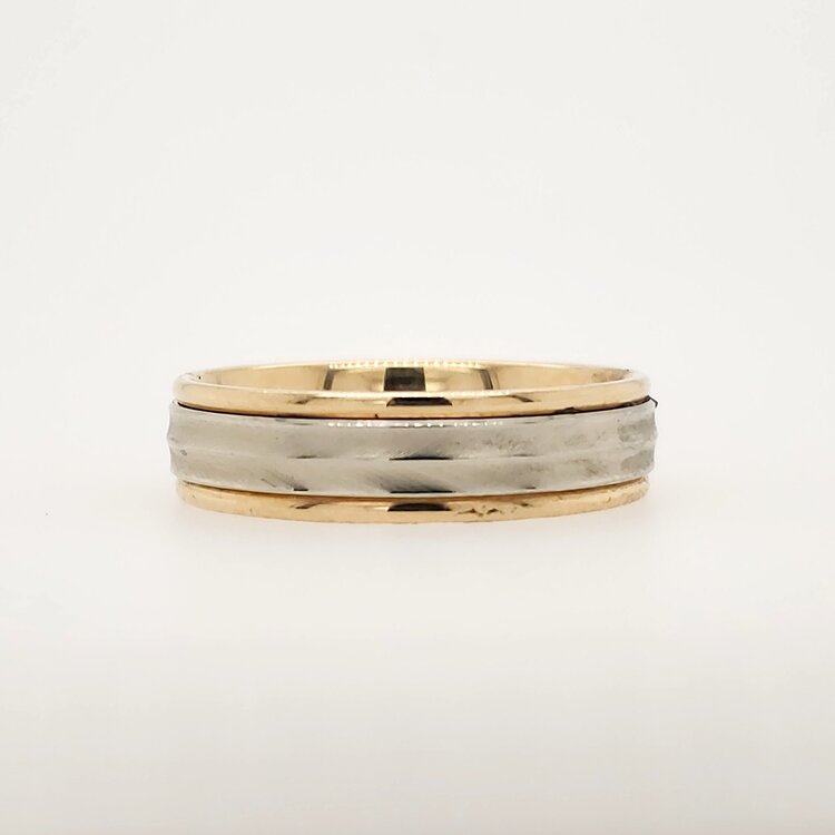 475155 14K TWO TONE CROSSROAD STYLE SATIN FINISH 6MM (SIZE 10.5) MEN'S  WEDDING BAND