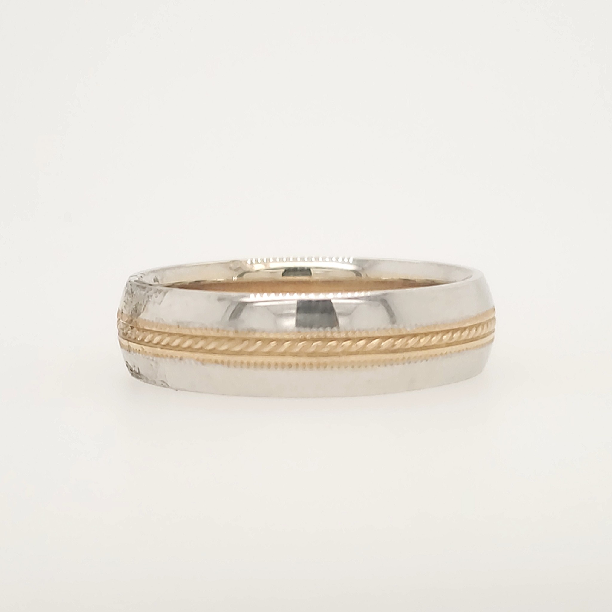 47518 14K 6MM TWO TONE MILIGRAIN / ROPE CENTER WITH HIGH POLISHED EDGES (SIZE10)