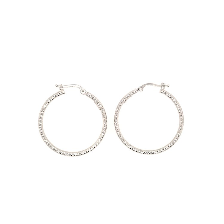 32504 14K 1.25'' WHITE GOLD POPCORN TEXTURED HOOPS