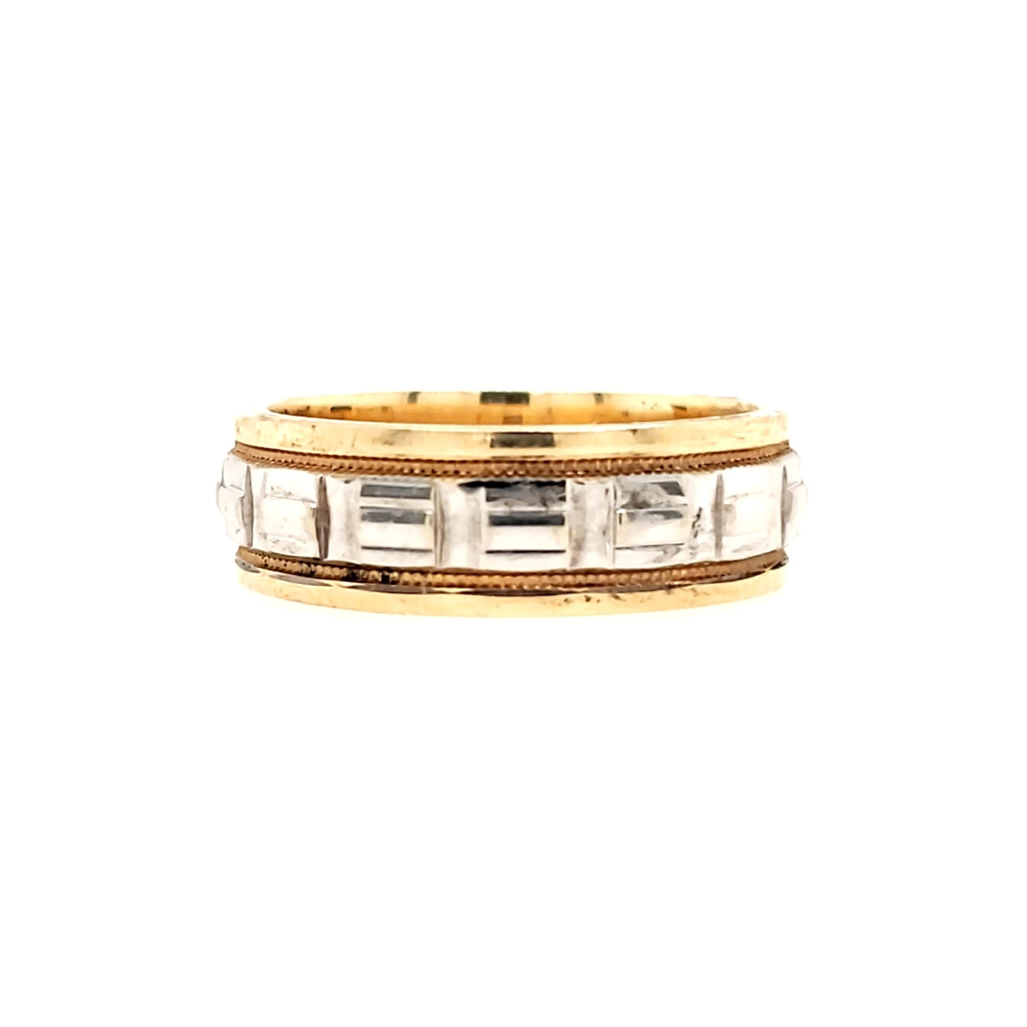 475138 14K 6MM TWO TONE / MILIGRAIN EDGES -DIAMOND CUT TRIPLE BEVELED CENTER (SIZE 6)