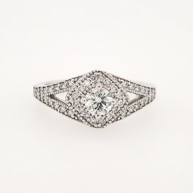 475336 14K WHITE GOLD .34TCW DIAMOND ROUND CENTER MILGRAIN SPLIT SHANK DESIGN ANTIQUE ENGAGEMENT RING