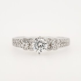 475331 14K WHITE GOLD .27TCW ROUND DIAMOND CENTER MILGRAIN FLORAL DESIGN ENGAGEMENT RING