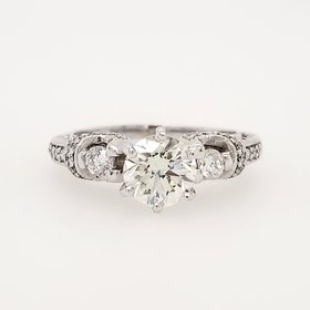 475205 18K WHITE GOLD 1.02 CT ROUND DIAMOND CENTER WITH MILGRAIN ANTIQUE DESIGN ENGAGEMENT RING