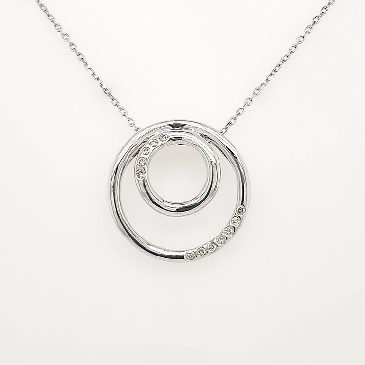 70875 14K WHITE GOLD .20CT DIAMOND OPEN DOUBLE CIRCLE ON 16" CABLE CHAIN PENDANT