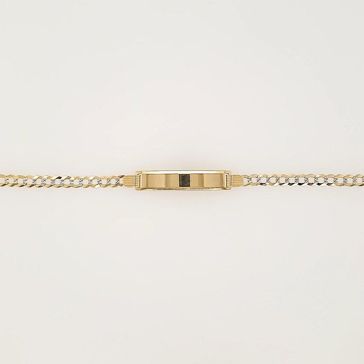 20111 14K 2 TONE DIAMOND CUT 6"  3.65MM CUBAN LINK 6MM BAR BABY NAME ID BRACELET