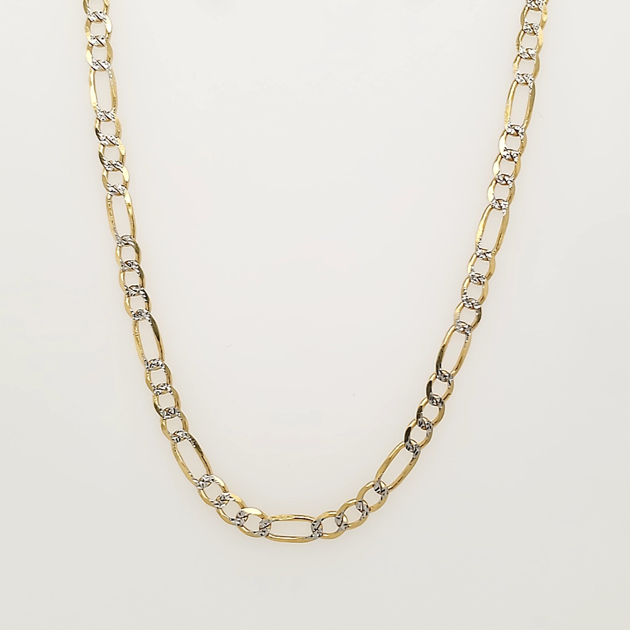 50148 14K 2 TONE 20" FIGARO DIAMOND CUT 2 .32MM CHAIN