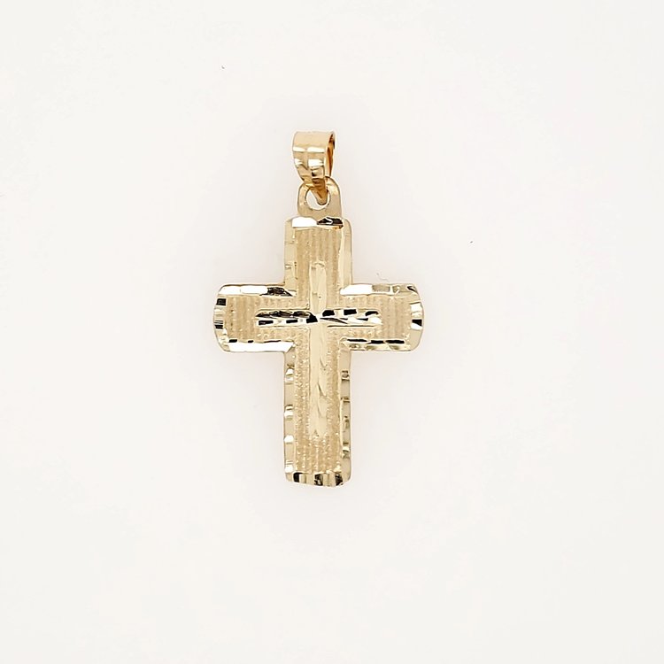 77151 14K YELLOW GOLD 0.90" DIAMOND CUT ON EDGES AND CENTER CROSS